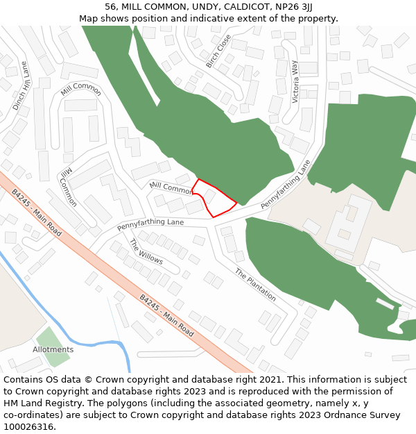 56, MILL COMMON, UNDY, CALDICOT, NP26 3JJ: Location map and indicative extent of plot