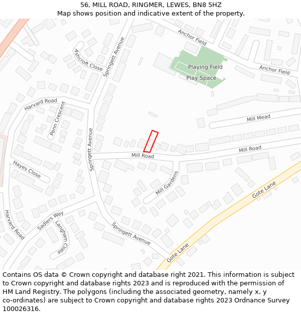 56, MILL ROAD, RINGMER, LEWES, BN8 5HZ: Location map and indicative extent of plot