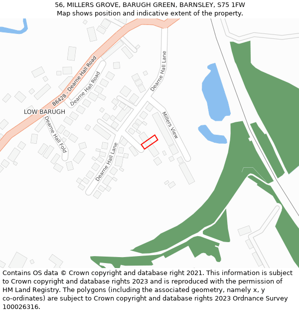 56, MILLERS GROVE, BARUGH GREEN, BARNSLEY, S75 1FW: Location map and indicative extent of plot