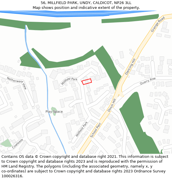 56, MILLFIELD PARK, UNDY, CALDICOT, NP26 3LL: Location map and indicative extent of plot