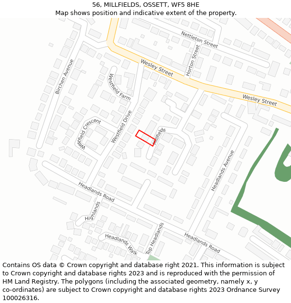 56, MILLFIELDS, OSSETT, WF5 8HE: Location map and indicative extent of plot