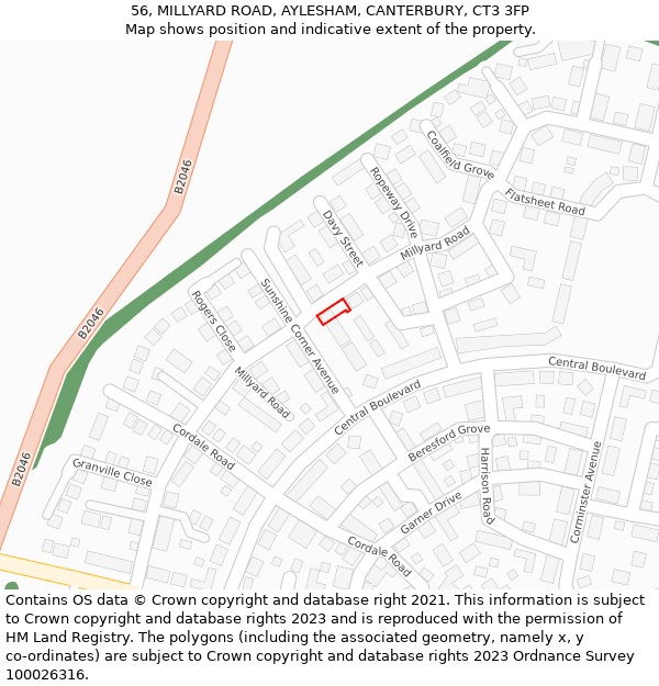 56, MILLYARD ROAD, AYLESHAM, CANTERBURY, CT3 3FP: Location map and indicative extent of plot