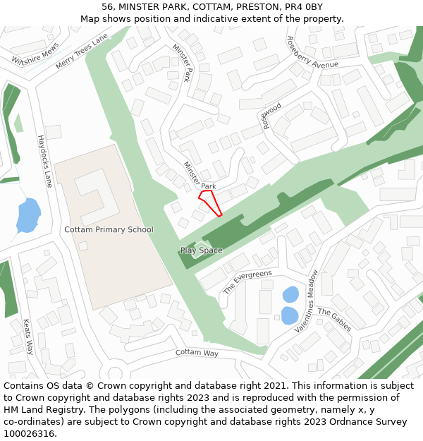 56, MINSTER PARK, COTTAM, PRESTON, PR4 0BY: Location map and indicative extent of plot