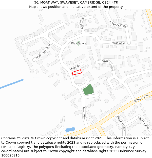 56, MOAT WAY, SWAVESEY, CAMBRIDGE, CB24 4TR: Location map and indicative extent of plot