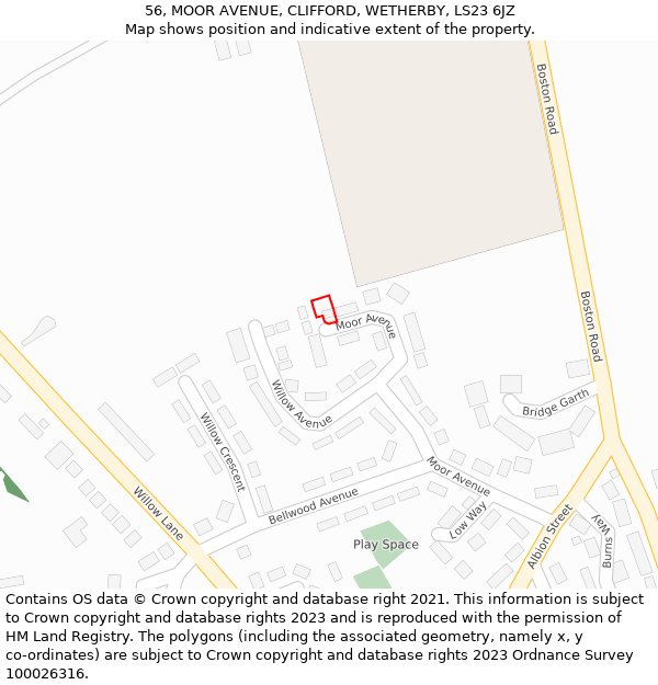 56, MOOR AVENUE, CLIFFORD, WETHERBY, LS23 6JZ: Location map and indicative extent of plot