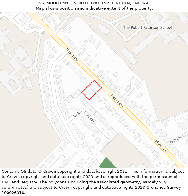 56, MOOR LANE, NORTH HYKEHAM, LINCOLN, LN6 9AB: Location map and indicative extent of plot