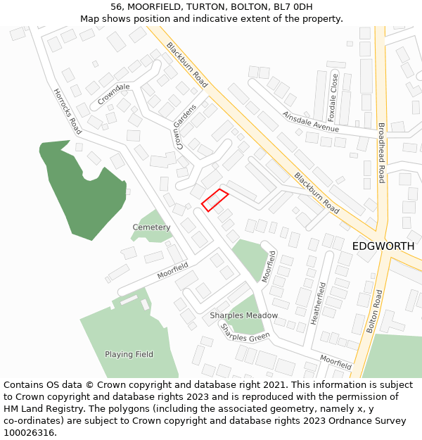 56, MOORFIELD, TURTON, BOLTON, BL7 0DH: Location map and indicative extent of plot