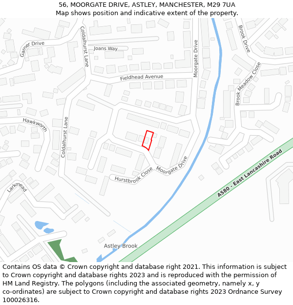 56, MOORGATE DRIVE, ASTLEY, MANCHESTER, M29 7UA: Location map and indicative extent of plot