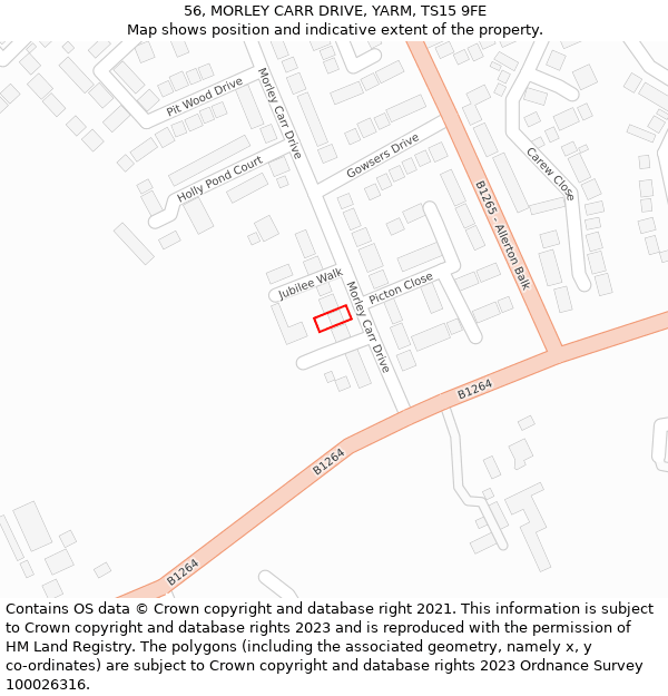 56, MORLEY CARR DRIVE, YARM, TS15 9FE: Location map and indicative extent of plot