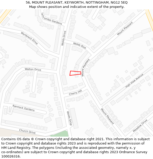 56, MOUNT PLEASANT, KEYWORTH, NOTTINGHAM, NG12 5EQ: Location map and indicative extent of plot