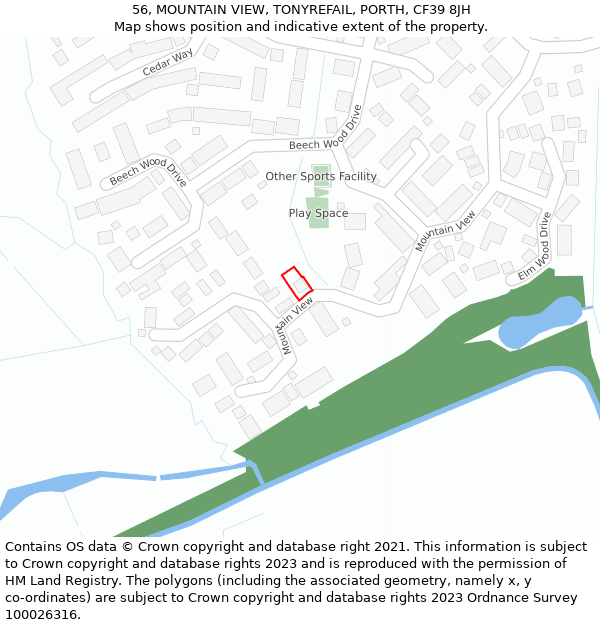 56, MOUNTAIN VIEW, TONYREFAIL, PORTH, CF39 8JH: Location map and indicative extent of plot