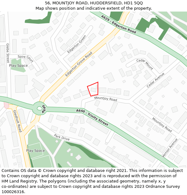 56, MOUNTJOY ROAD, HUDDERSFIELD, HD1 5QQ: Location map and indicative extent of plot