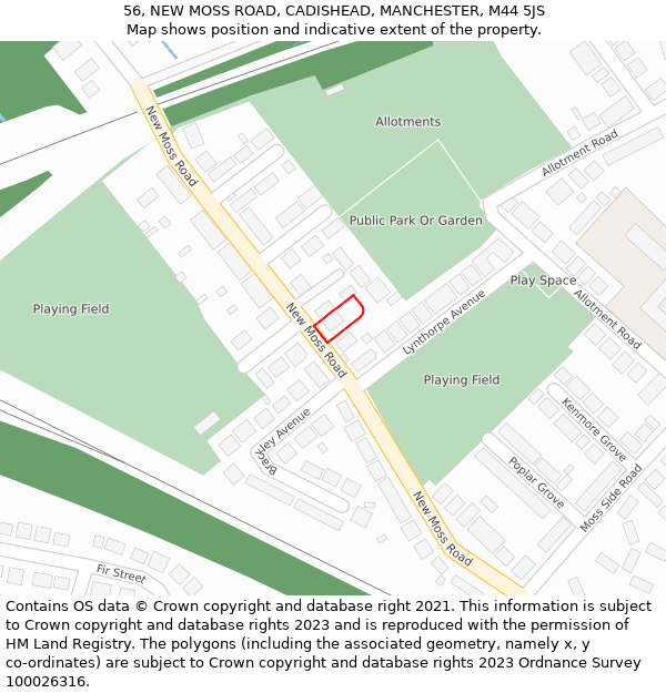 56, NEW MOSS ROAD, CADISHEAD, MANCHESTER, M44 5JS: Location map and indicative extent of plot