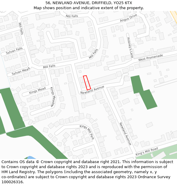 56, NEWLAND AVENUE, DRIFFIELD, YO25 6TX: Location map and indicative extent of plot