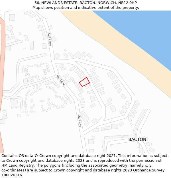 56, NEWLANDS ESTATE, BACTON, NORWICH, NR12 0HP: Location map and indicative extent of plot