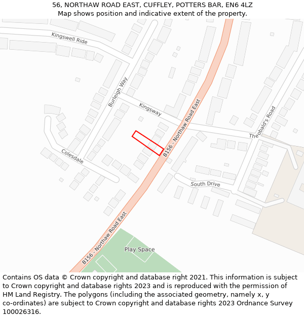 56, NORTHAW ROAD EAST, CUFFLEY, POTTERS BAR, EN6 4LZ: Location map and indicative extent of plot