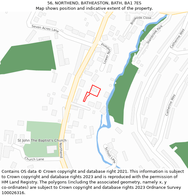 56, NORTHEND, BATHEASTON, BATH, BA1 7ES: Location map and indicative extent of plot