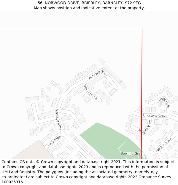 56, NORWOOD DRIVE, BRIERLEY, BARNSLEY, S72 9EG: Location map and indicative extent of plot