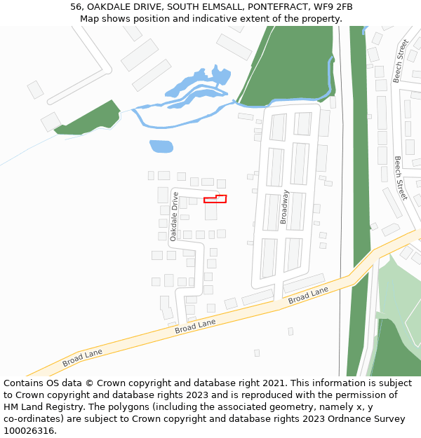 56, OAKDALE DRIVE, SOUTH ELMSALL, PONTEFRACT, WF9 2FB: Location map and indicative extent of plot