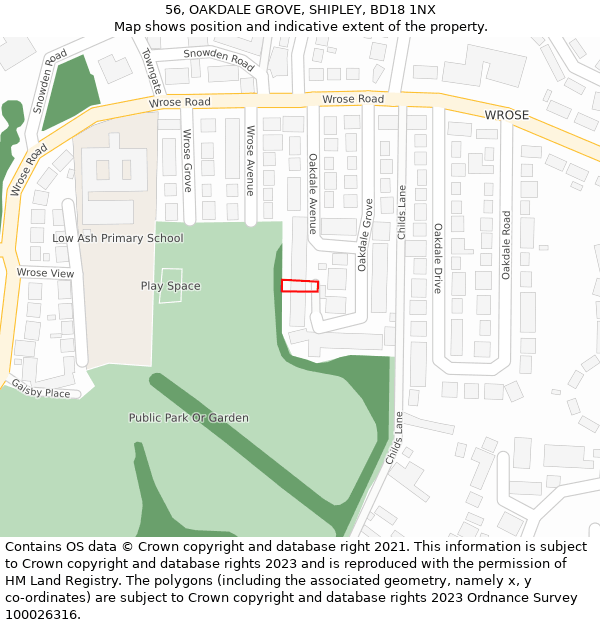 56, OAKDALE GROVE, SHIPLEY, BD18 1NX: Location map and indicative extent of plot