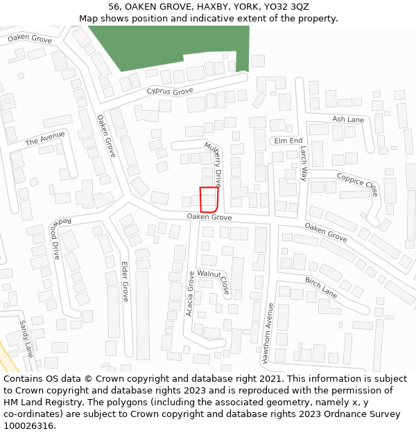 56, OAKEN GROVE, HAXBY, YORK, YO32 3QZ: Location map and indicative extent of plot