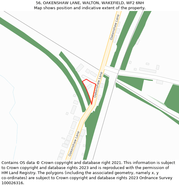 56, OAKENSHAW LANE, WALTON, WAKEFIELD, WF2 6NH: Location map and indicative extent of plot