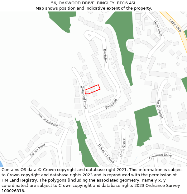 56, OAKWOOD DRIVE, BINGLEY, BD16 4SL: Location map and indicative extent of plot