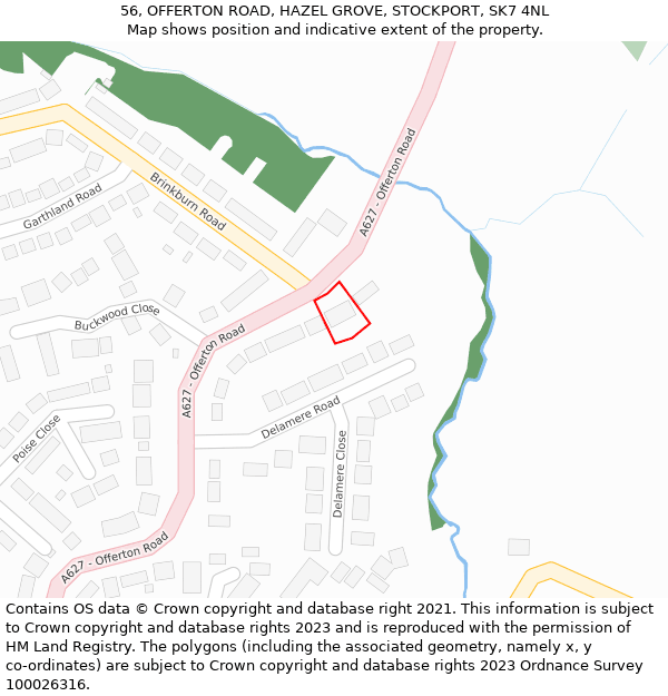 56, OFFERTON ROAD, HAZEL GROVE, STOCKPORT, SK7 4NL: Location map and indicative extent of plot