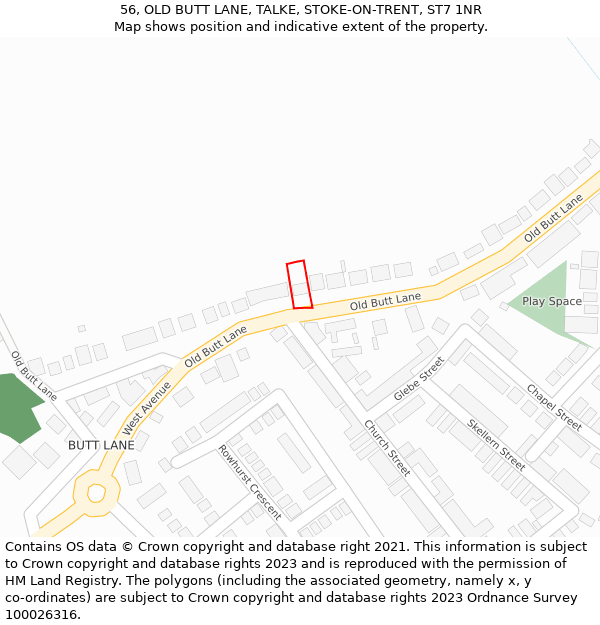 56, OLD BUTT LANE, TALKE, STOKE-ON-TRENT, ST7 1NR: Location map and indicative extent of plot