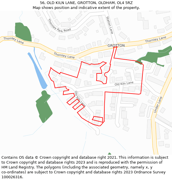 56, OLD KILN LANE, GROTTON, OLDHAM, OL4 5RZ: Location map and indicative extent of plot
