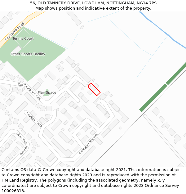 56, OLD TANNERY DRIVE, LOWDHAM, NOTTINGHAM, NG14 7PS: Location map and indicative extent of plot