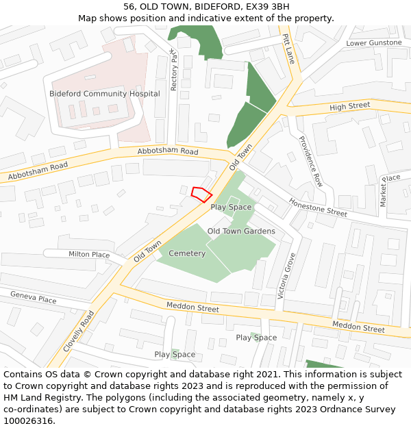 56, OLD TOWN, BIDEFORD, EX39 3BH: Location map and indicative extent of plot