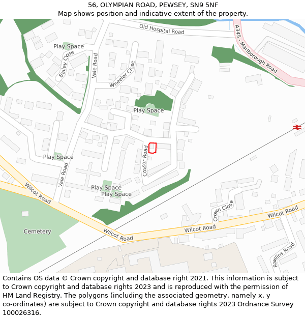 56, OLYMPIAN ROAD, PEWSEY, SN9 5NF: Location map and indicative extent of plot