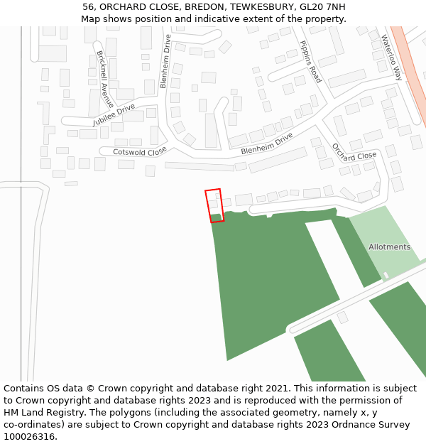 56, ORCHARD CLOSE, BREDON, TEWKESBURY, GL20 7NH: Location map and indicative extent of plot