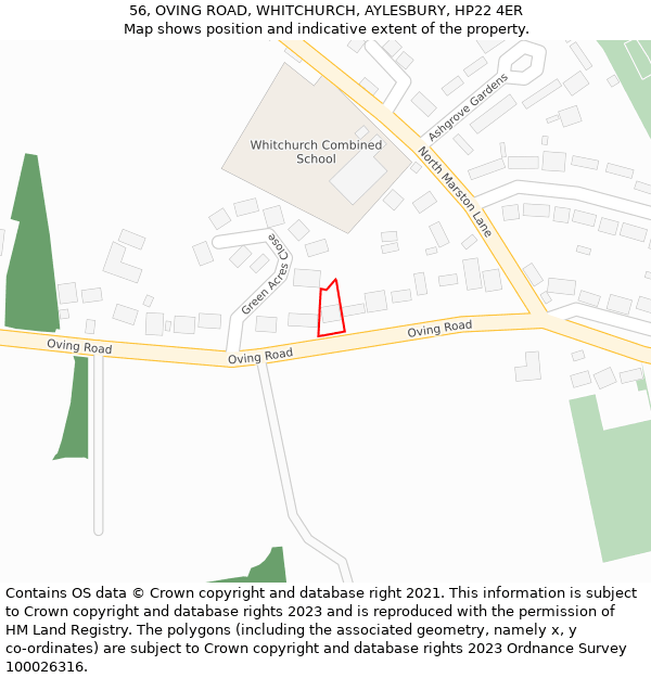 56, OVING ROAD, WHITCHURCH, AYLESBURY, HP22 4ER: Location map and indicative extent of plot