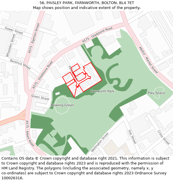 56, PAISLEY PARK, FARNWORTH, BOLTON, BL4 7ET: Location map and indicative extent of plot