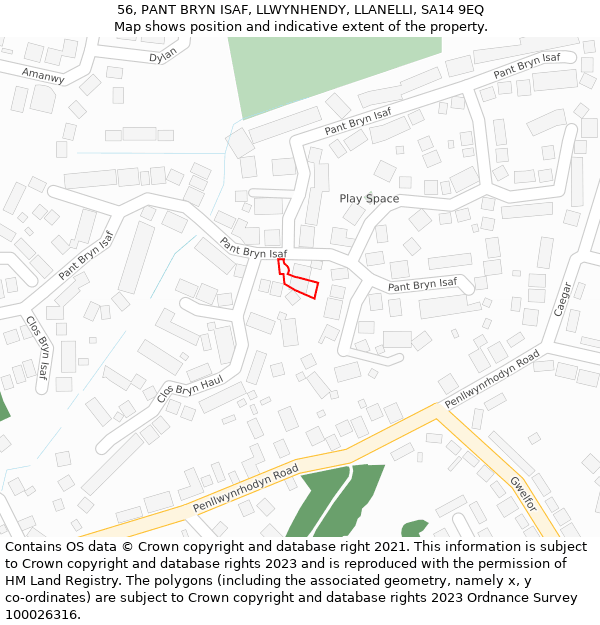 56, PANT BRYN ISAF, LLWYNHENDY, LLANELLI, SA14 9EQ: Location map and indicative extent of plot