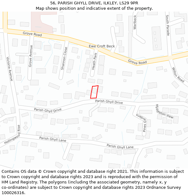 56, PARISH GHYLL DRIVE, ILKLEY, LS29 9PR: Location map and indicative extent of plot