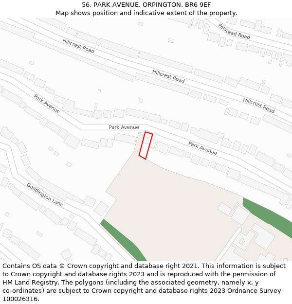 56, PARK AVENUE, ORPINGTON, BR6 9EF: Location map and indicative extent of plot