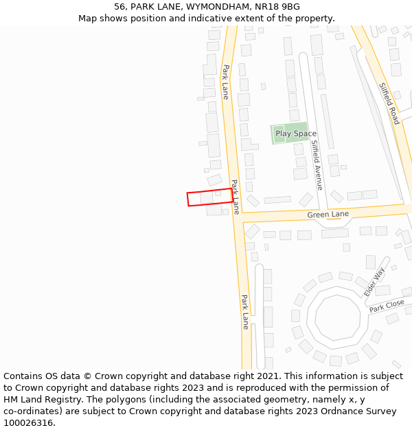 56, PARK LANE, WYMONDHAM, NR18 9BG: Location map and indicative extent of plot