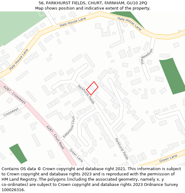 56, PARKHURST FIELDS, CHURT, FARNHAM, GU10 2PQ: Location map and indicative extent of plot