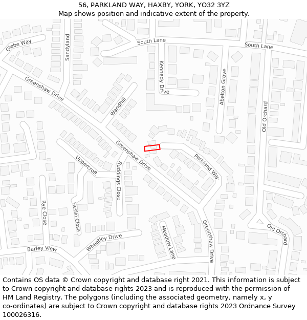 56, PARKLAND WAY, HAXBY, YORK, YO32 3YZ: Location map and indicative extent of plot