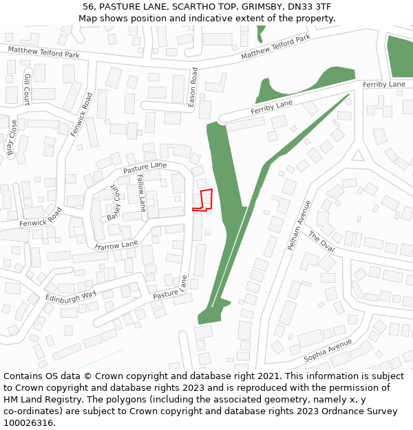 56, PASTURE LANE, SCARTHO TOP, GRIMSBY, DN33 3TF: Location map and indicative extent of plot