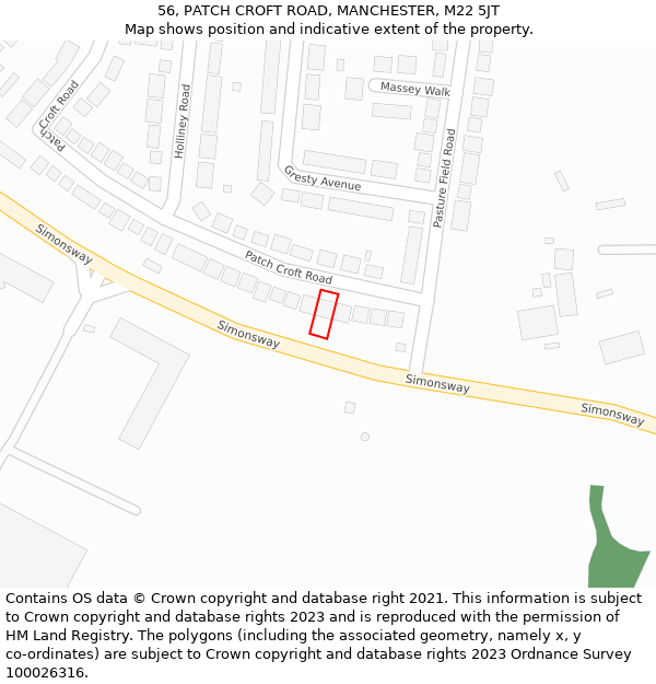 56, PATCH CROFT ROAD, MANCHESTER, M22 5JT: Location map and indicative extent of plot