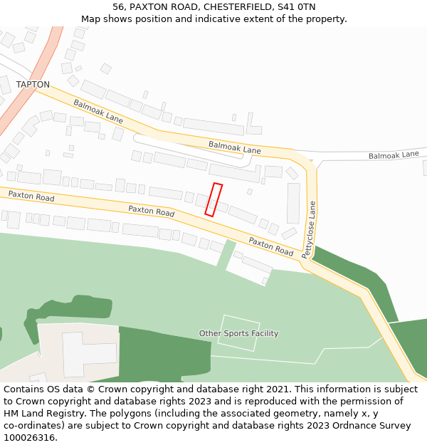56, PAXTON ROAD, CHESTERFIELD, S41 0TN: Location map and indicative extent of plot