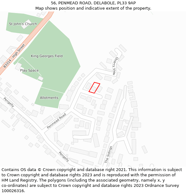 56, PENMEAD ROAD, DELABOLE, PL33 9AP: Location map and indicative extent of plot