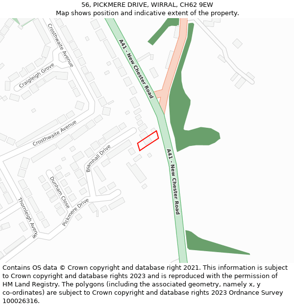 56, PICKMERE DRIVE, WIRRAL, CH62 9EW: Location map and indicative extent of plot