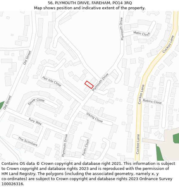 56, PLYMOUTH DRIVE, FAREHAM, PO14 3RQ: Location map and indicative extent of plot
