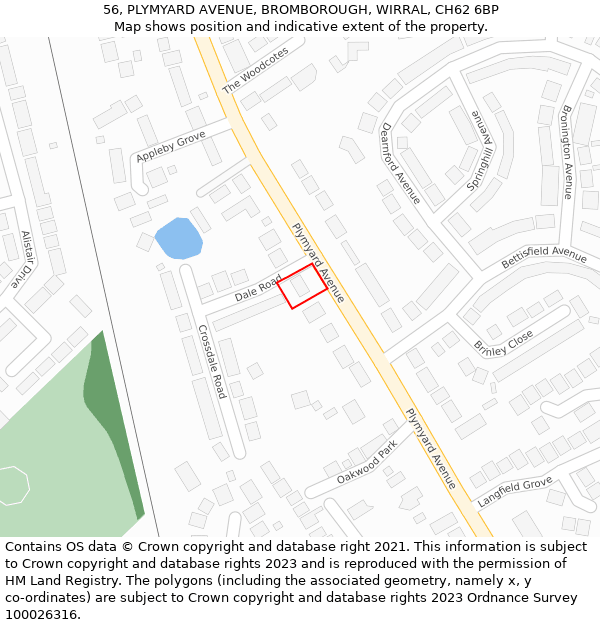 56, PLYMYARD AVENUE, BROMBOROUGH, WIRRAL, CH62 6BP: Location map and indicative extent of plot