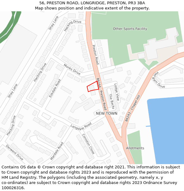 56, PRESTON ROAD, LONGRIDGE, PRESTON, PR3 3BA: Location map and indicative extent of plot